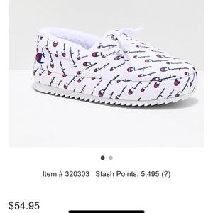 Women’s Champion University Script White Loafers.